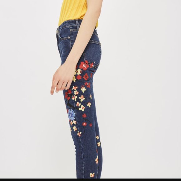 Topshop Denim - Topshop MOTO Floral Jamie Jeans Size W 25 L 25 Skinny Hand Painted